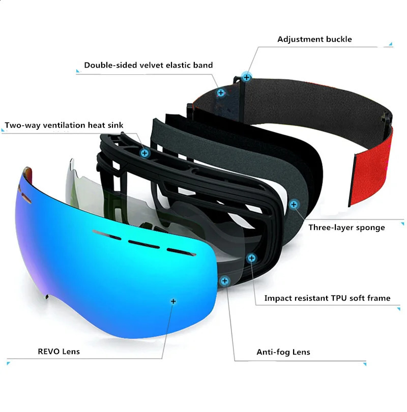 Men Women Double Layers Anti-fog Big Ski Mask UV400 Glasses Protection Skiing Winter Snow Snowboard Goggles 241007