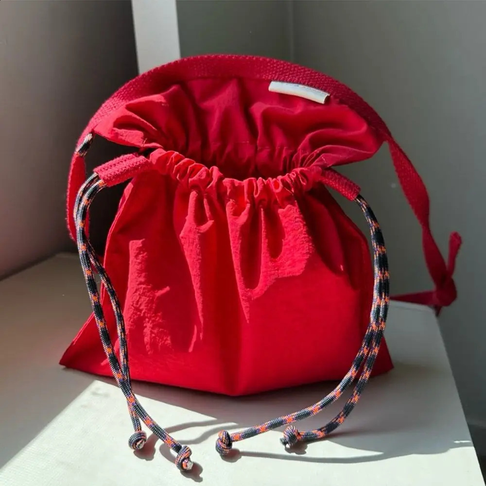 Nylon drawstring bag redblackblue messenger shoulder cross body mobile phone travel storage 241008
