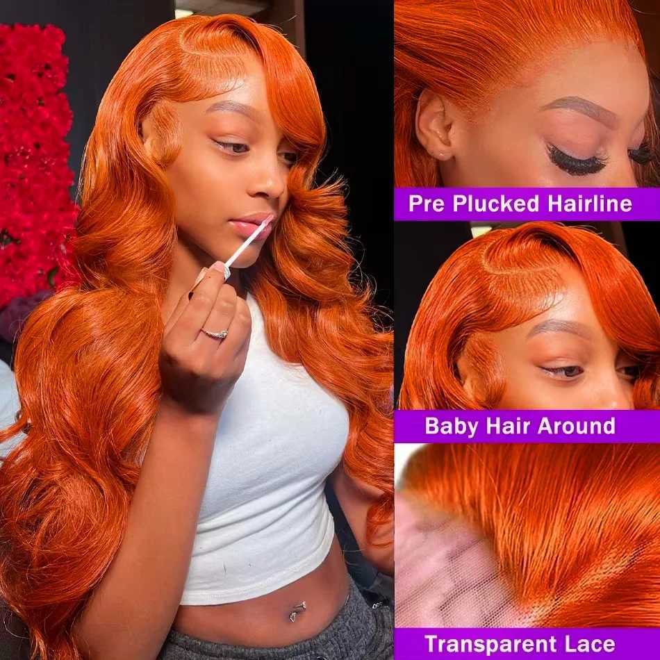 180 Density Ginger Orange Loose Wave 13x4 HD Lace Frontal Human Remy Hair Colored Body Wave 13x6 Lace Front Wig For Black WomenXJ241008