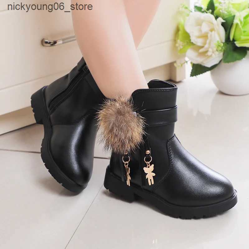 Boots New Girls Short Boots Versatile Plush Cute Spring Autumn New Kids Fashion Casual Boots Drop Shipping Children Boots PU 2023 Chic L240910
