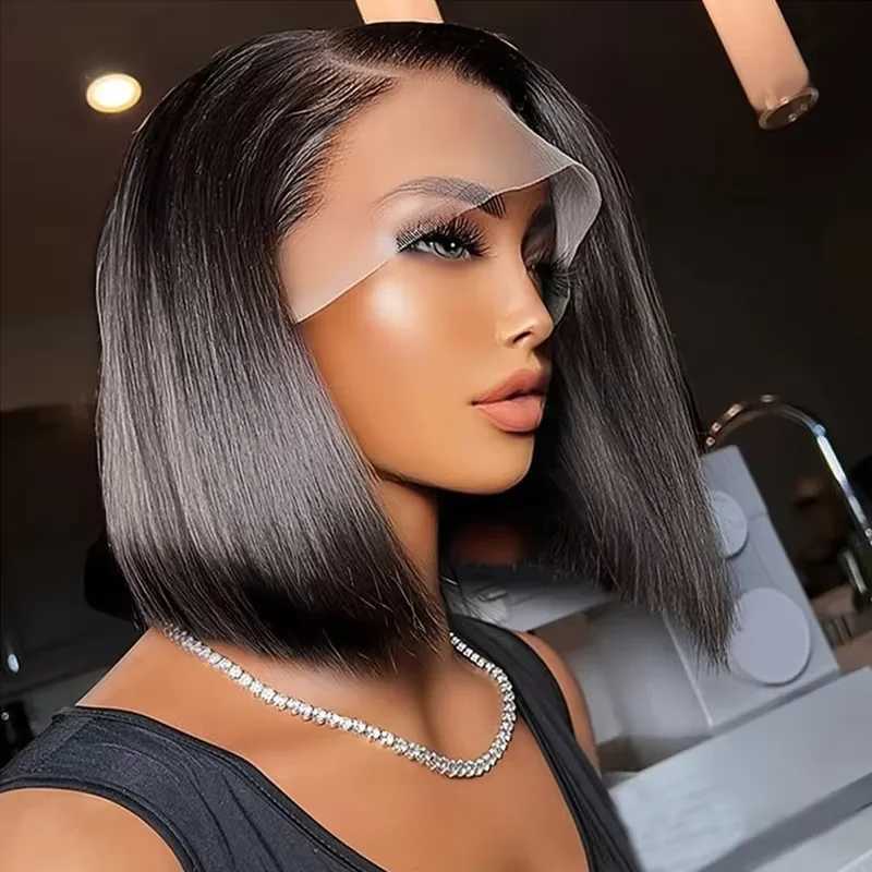 Short Bob Wig Human Hair 180% Density Straight Bob Front Wigs 13X4 HD Lace Frontal Bob Wig Raw Vietnamese Glueless Pre PluckedXJ241008