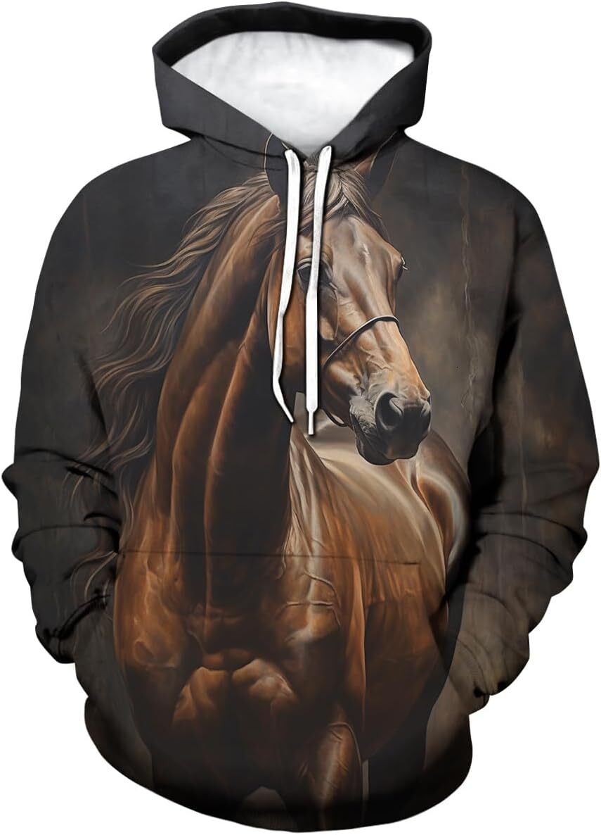 Hoodie for Mens Womens Novelty Horse Hoodie 3D Funny Animal Pattern Cool Long Sleeve Hoodies Pullover For Men Graphic Hoodies sweatshirt cool fashion