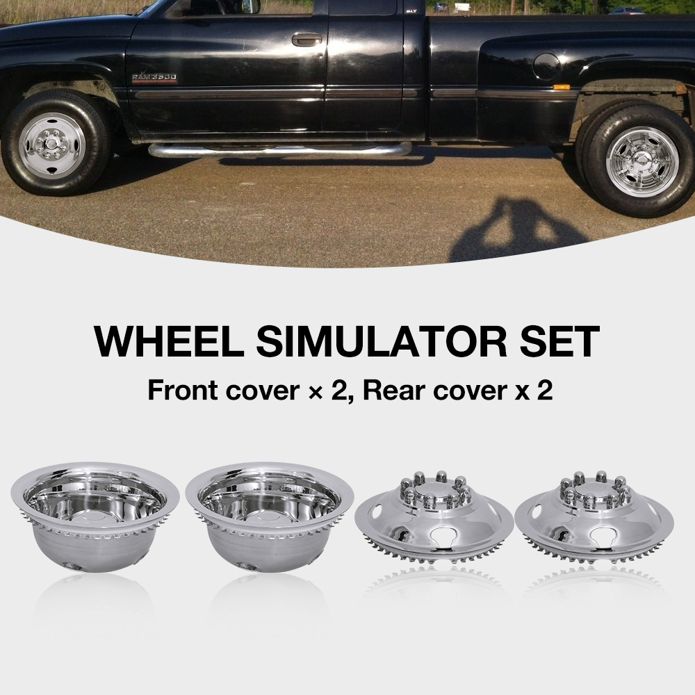 16 inch Wheel Simulator Kit, 8 Lug, Snap On, Stainless Steel Dually wheel cover Kit for 1974-2000 Chevy GMC 3500, 1974-1998 Ford F350, 2008-2021 E350/