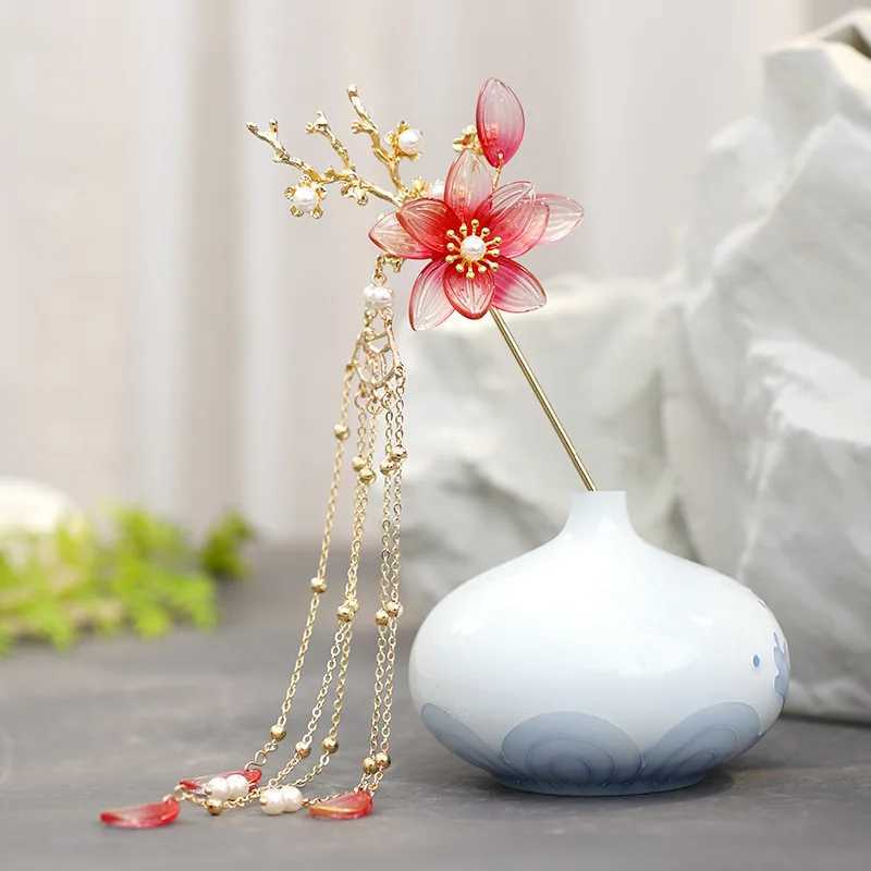Gold red pearl tassel hair stick Chinese wedding hair accessories bridal hair jewelry head W241007