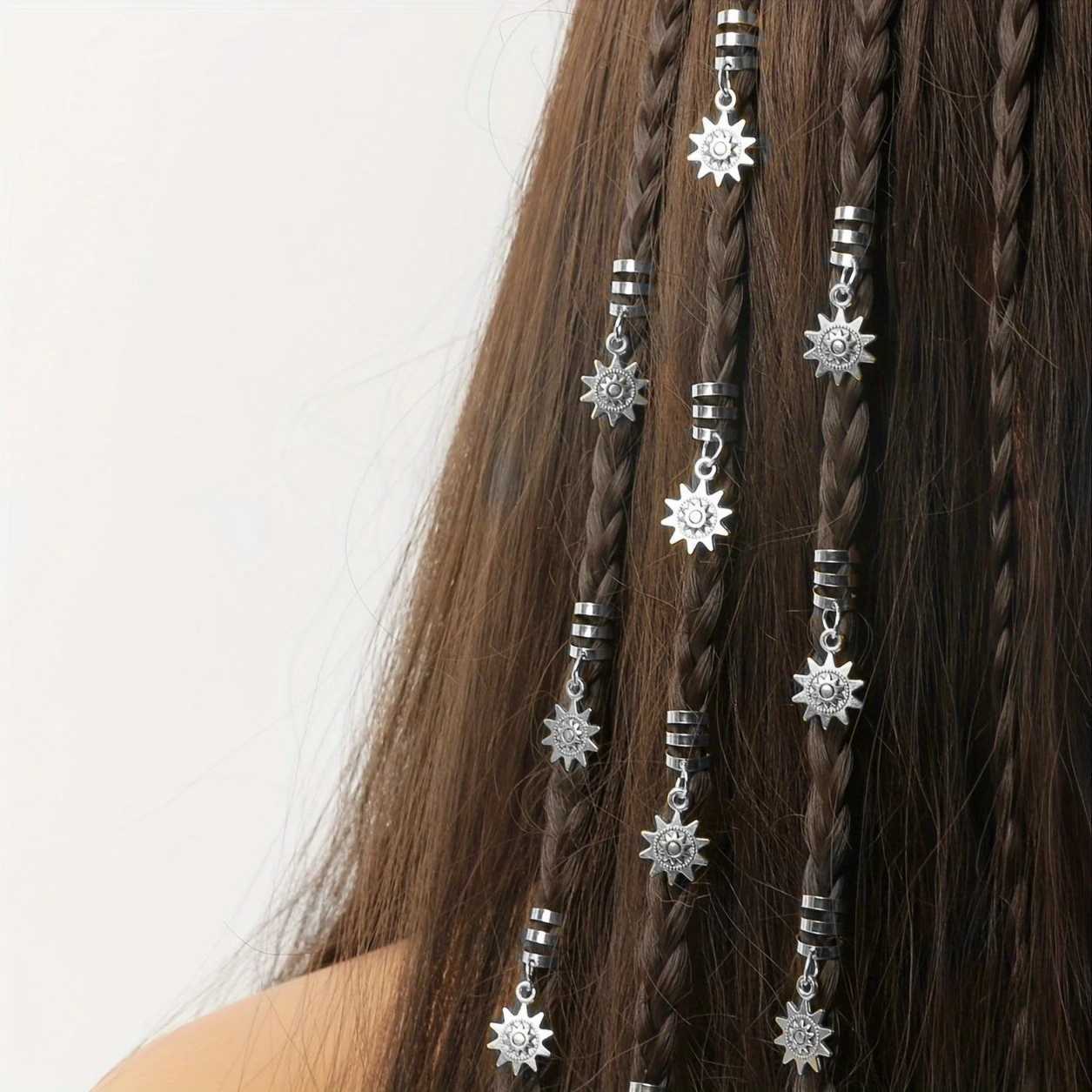 10 pieces/set of vintage sunflower decoration hair rings elegant woven rings elegant hair accessories for women and girls W241007