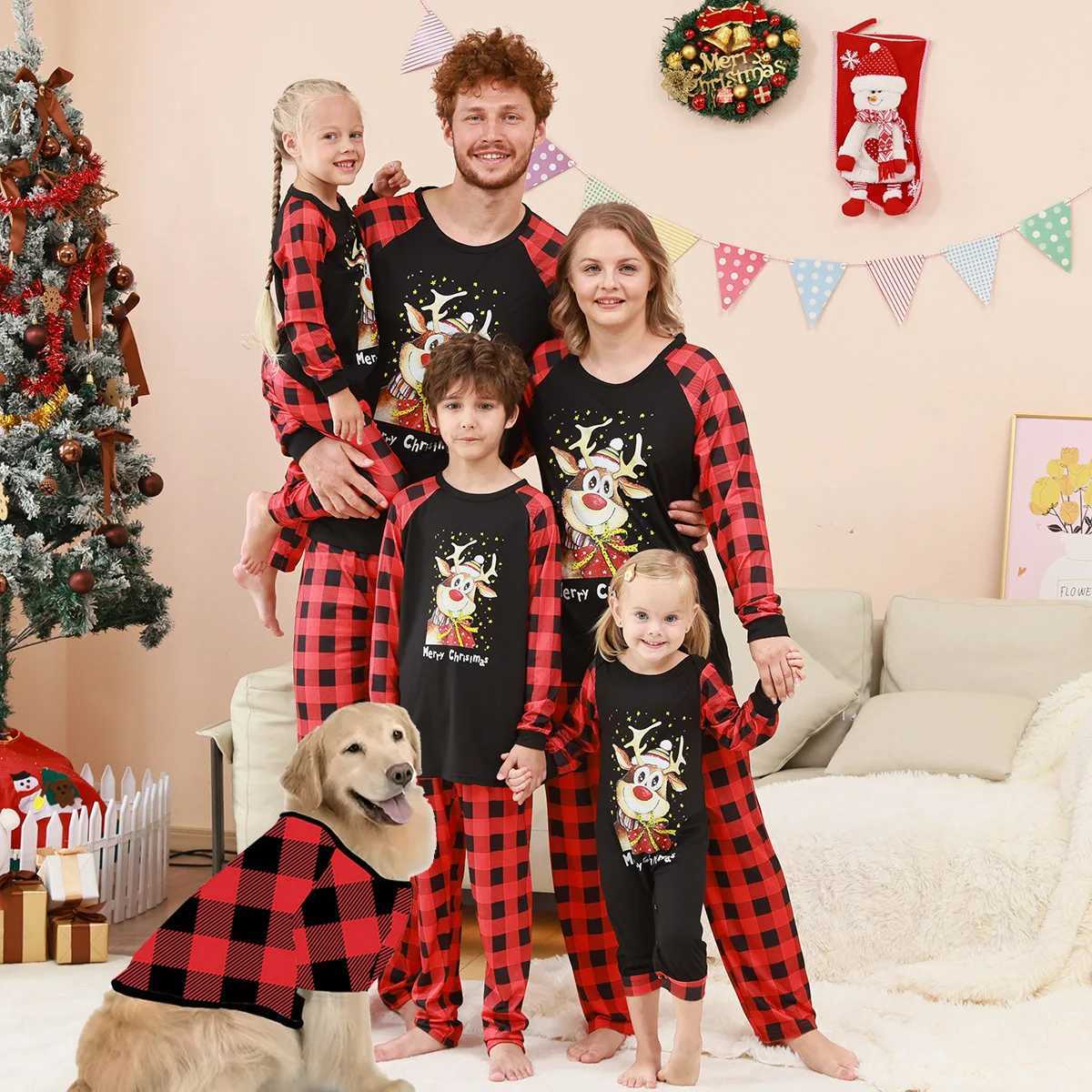 Parent-child Long Sleeve Pajamas Set Soft Sleepwear Family Look Clothes New Christmas Elk Print Matching Outfits for Family SuitXJ241008