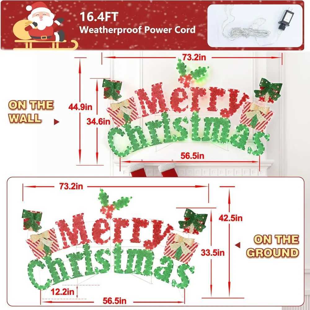 6-foot outdoor Christmas decoration with holiday happy Christmas logo 456 LED lights 5-meter power cord Christmas W241008
