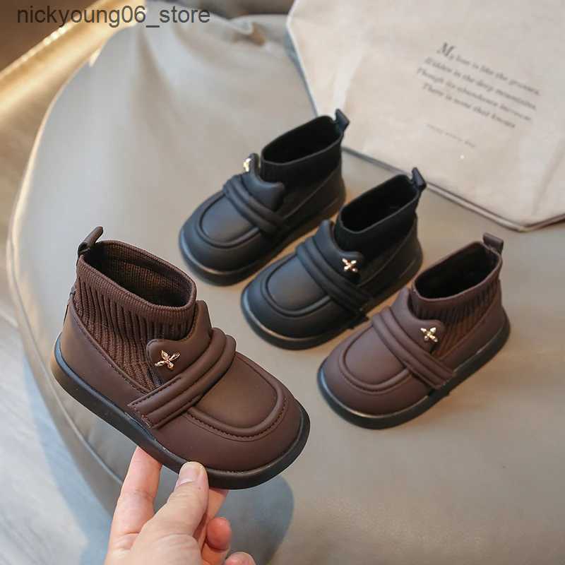 Boots Kids Boots Solid Color Cute Britain Boys Fashion Children Round-toe 2023 Spring Autumn Platform Non-slip Sock Boots Girls 22-31 L240910