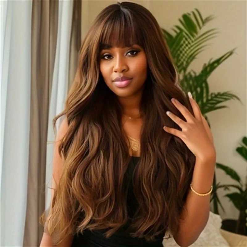 New European and American women Qi bangs big waves long curly hair synthetic matte high temperature silk wigXJ241008