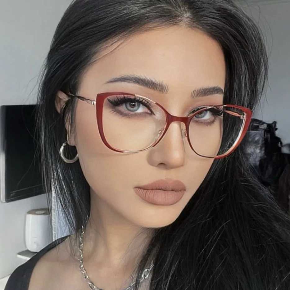 Fashion Women Anti Blue Glasses Cat Eye Glasses Frame Retro Hight Quality Luxury Computer EyeglassesX241008