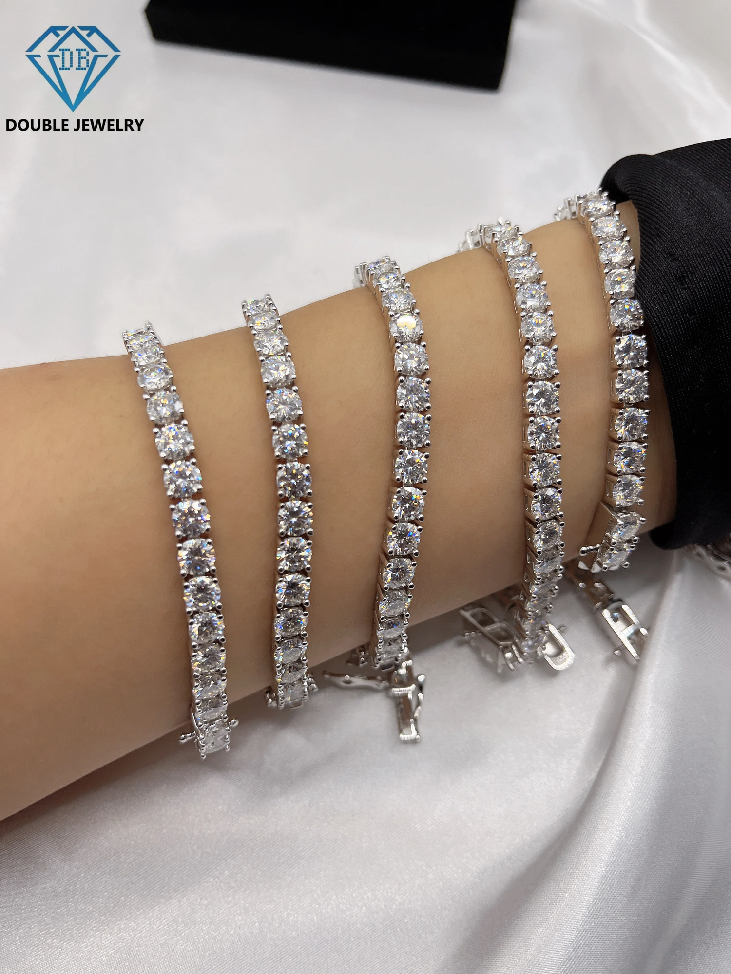 Double gemstone fashion Mo silica diamond tennis bracelet girlfriend bracelet jewelry gift 925 sterling silver jewelry 240929
