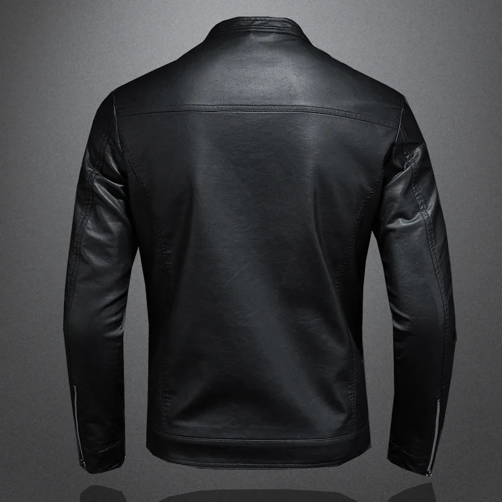 Men Stand Collar Spring Autumn Leather Jacket Slim Pu Fashion Motorcycle Causal Coat Mens Moto Biker y240930