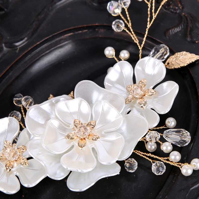 AiliBride Flower Crystal Pearl Headband for Wedding Tiara Bridal Hair Vine Handmade Female Bridal Hair Decoration Jewelry W241007