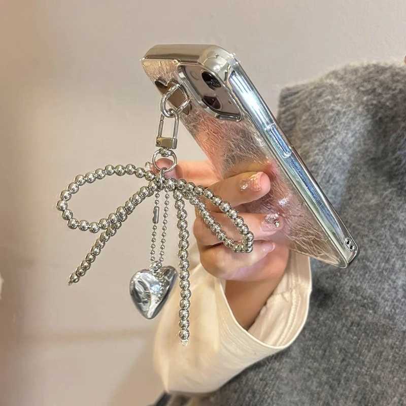 Mobile Charm Str Y2K Keychain Kaii Cute Pendant Jewelry Keychain Necklace Black Cross Bow Beaded ChainXJ250409