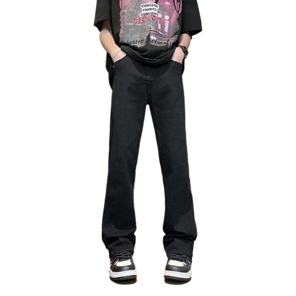 Summer Black American Jeans For Male High School Students, Trendy American High Street Versatile, High End, Show Off Leg Length, Micro Pull Up Pants