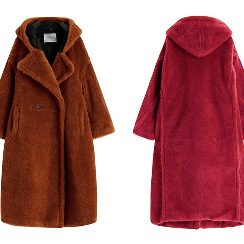 Long Sleeves Faux Lamb Fur Coat Women Winter Hooded Plush Teddy Female Oversized Fluffy Jacket Ladies Thick Warm Overcoat
