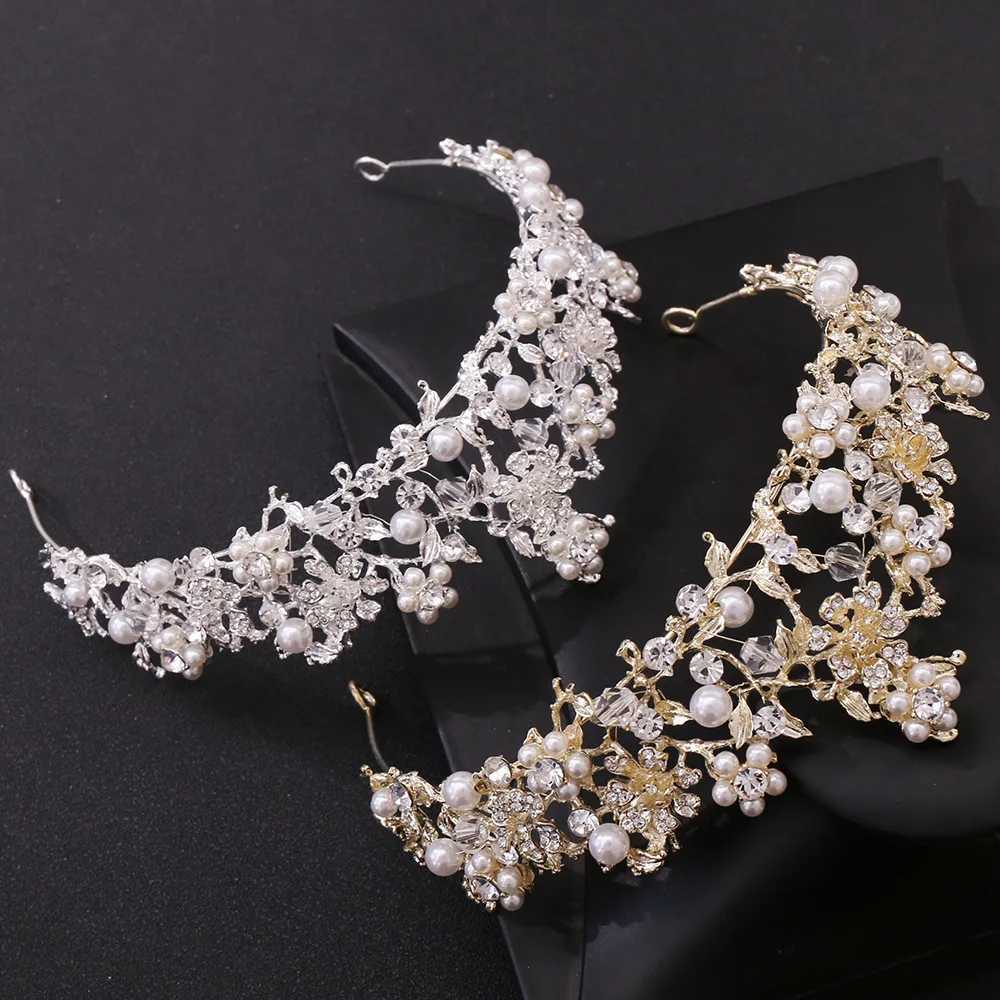 Handmade Pearl Crystal Water Diamond Princess Tiaras and Diadem Wedding Bridal Hair Accessories W241007