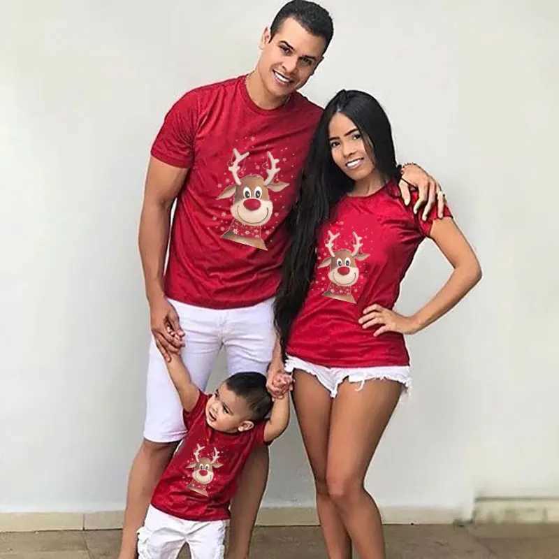 Red Winter Cotton 2023 New Year Fashion Family Matching Clothing Family Appearance Mom T-shirt Mother Childrens Top W241008