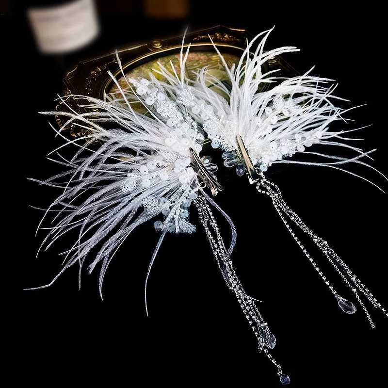 Deluxe crystal head with feather hair clip used for wedding and bridal hair accessories W241007