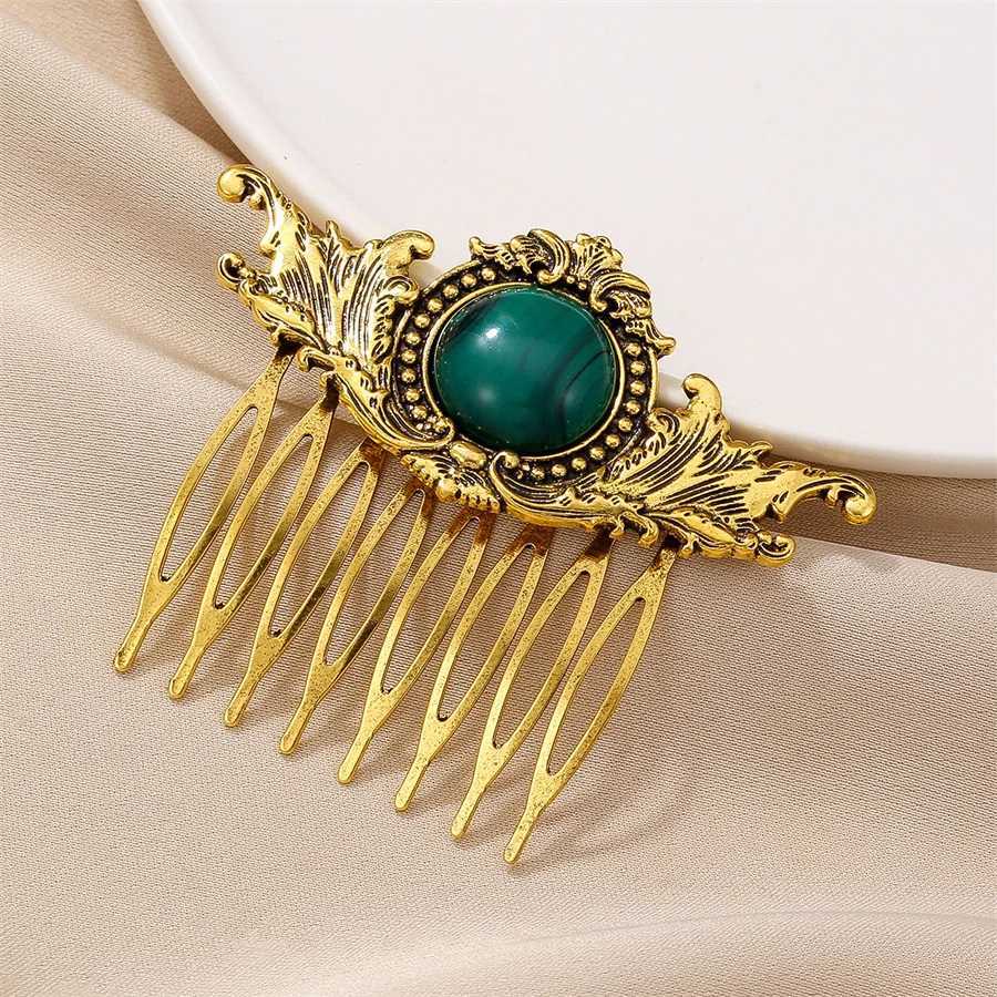 New fashion retro ethnic style hair comb suitable for women simple hollow alloy zircon resin hair daily wear hair accessories W241007