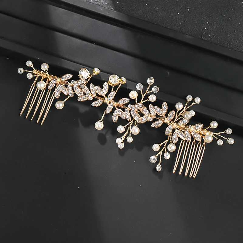 Wedding pearl leaf crystal hair comb with headwear suitable for women brides queens parties weddings bridal hair accessories jewelry W241007