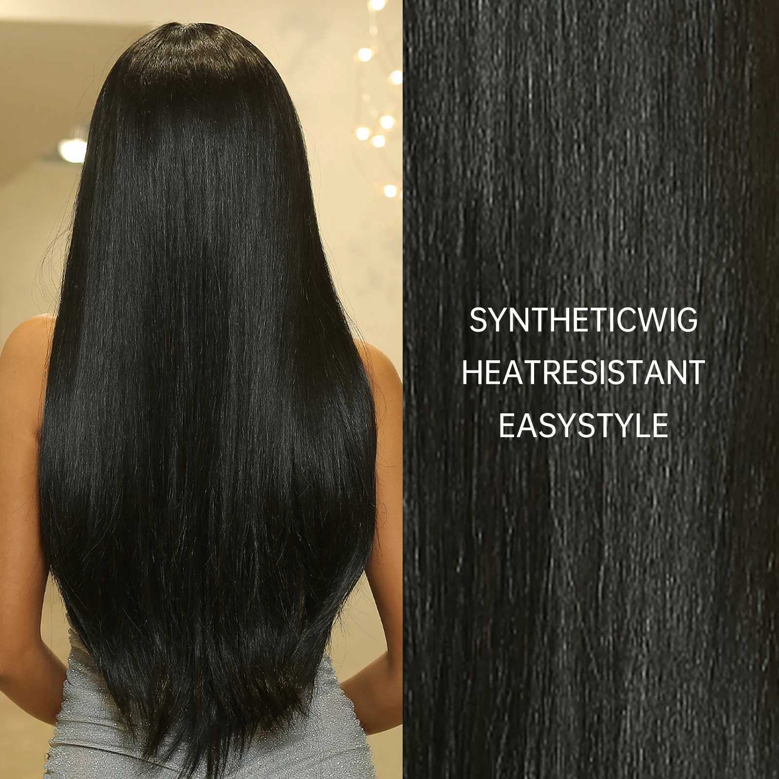Long Dark Straight Synthetic Wigs Natural Black Fake Hair Wig Middle Part for Women Afro Daily Party Cosplay Heat Resistant UseXJ241008