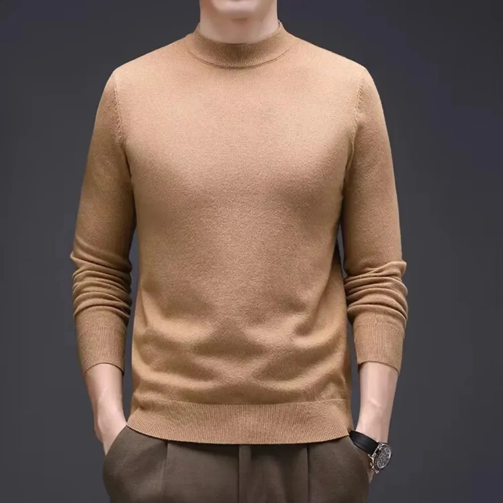Mens Sweater Solid Color Warm Comfortable Long Sleeved Woollen Pullover Mock Neck Clothing 240930