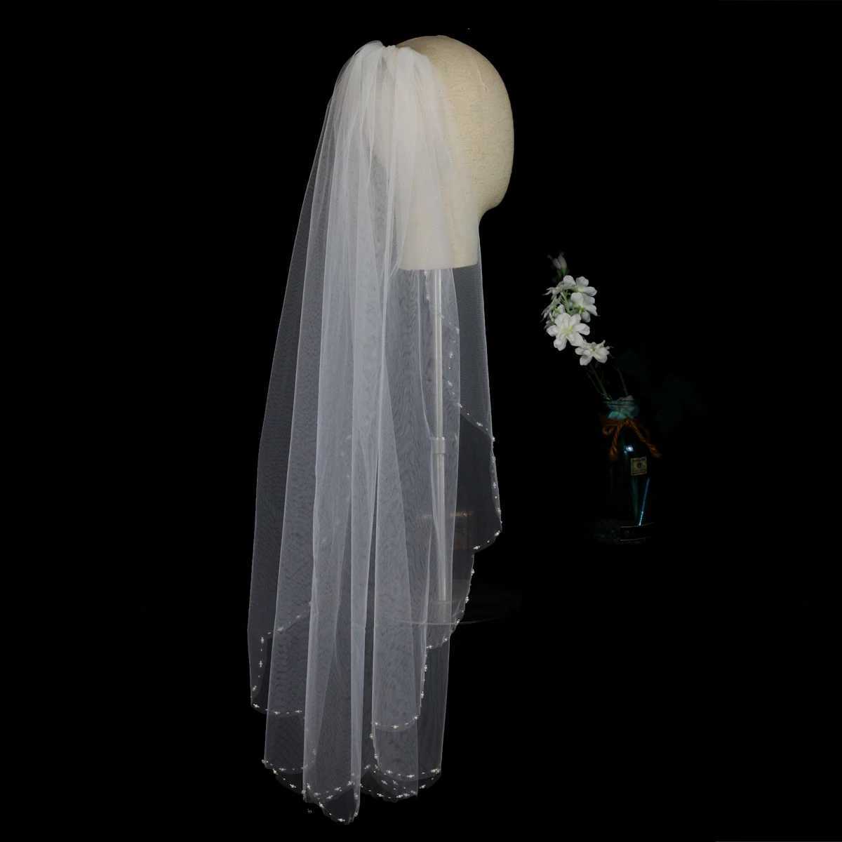 V737 Exquisite Bridal Veil Wedding Dress Single layer Handmade Beaded Edge White Bride Becomes Headpiece Veil W241007