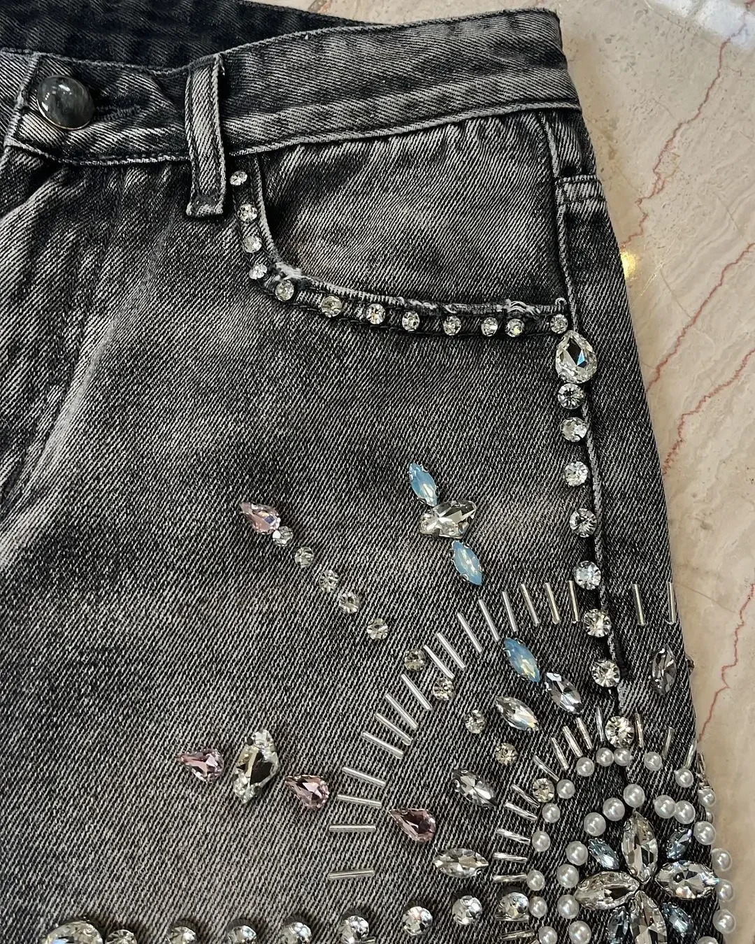 Y2K Korean Gothic Fashion Shorts and Pants Mens Pattern Printed Fashion Diamond High Waist Washed Knee Length Jeans Shorts 241008