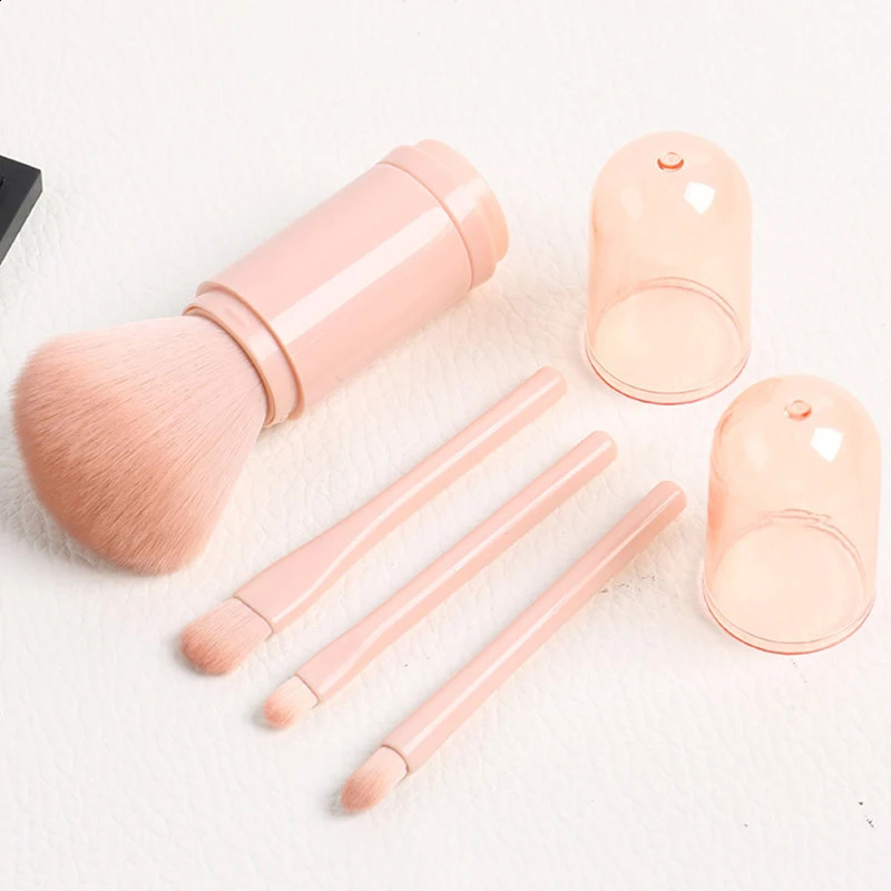 4-in-1 travel makeup brush set with retractable Kabuki brush and 3 small eye brushes with soft cookies 241008