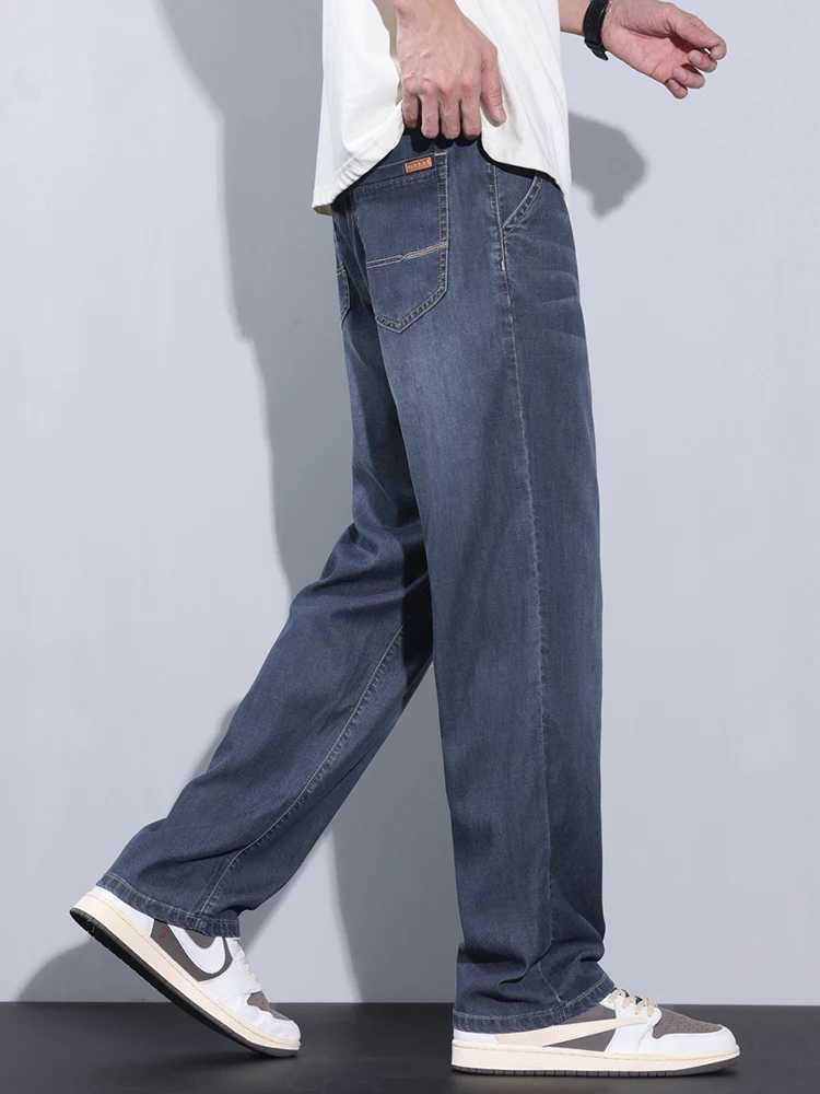 Ultra thin mens jeans straight Lyocell gray breathable pocket pants casual soft mens jeans TrouserW240715