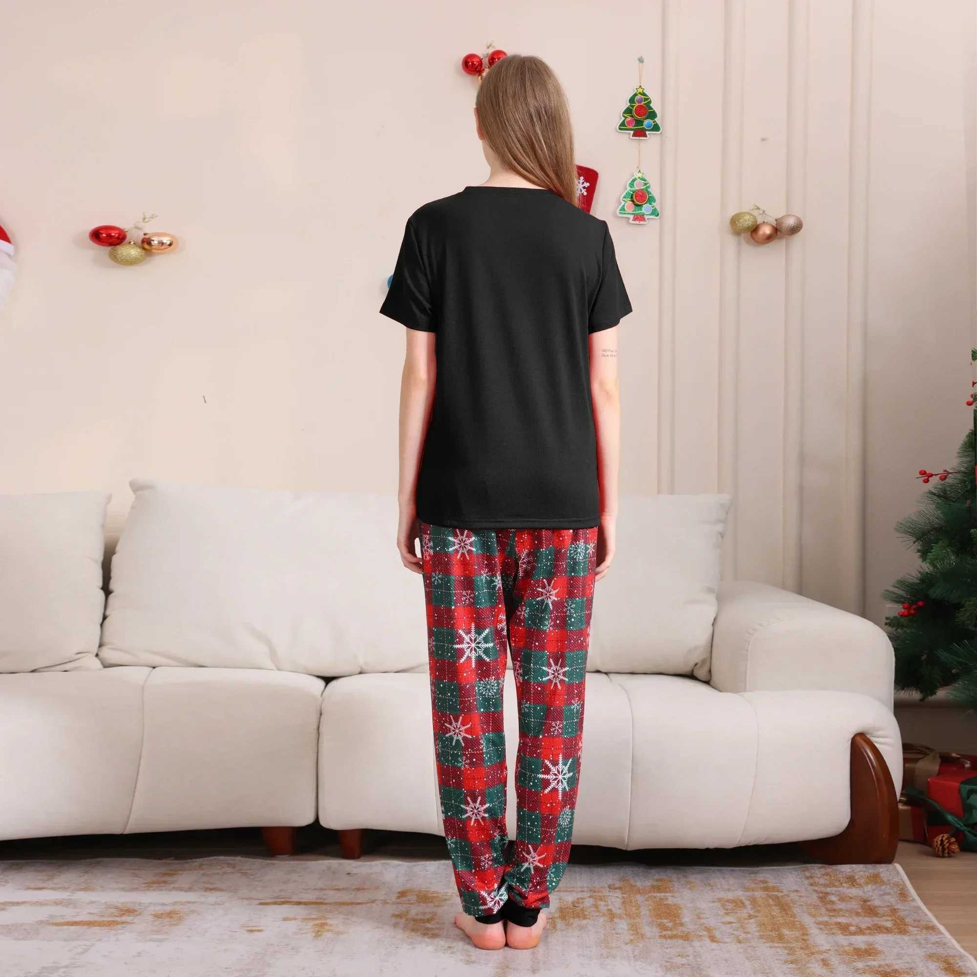New 2024 Christmas Camel print matching pajama set suitable for family short sleeved top+long pants 2-piece set family clothing Christmas appearance p