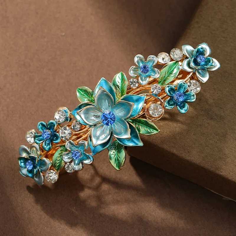 Korean version crystal flower spring clip painting latex board hair top clip temperature fashion hair clip jewelry W241007