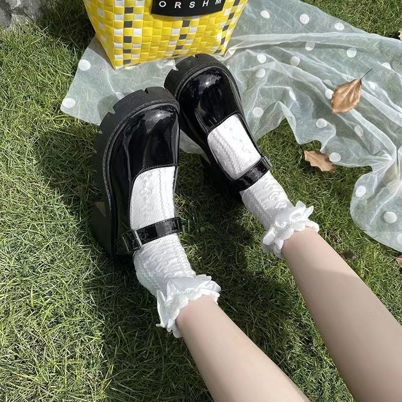 Round toe small leather shoes, women's British style, small fragrance style, JK uniform, black thick sole, one button Mary Jane shoes, single sho