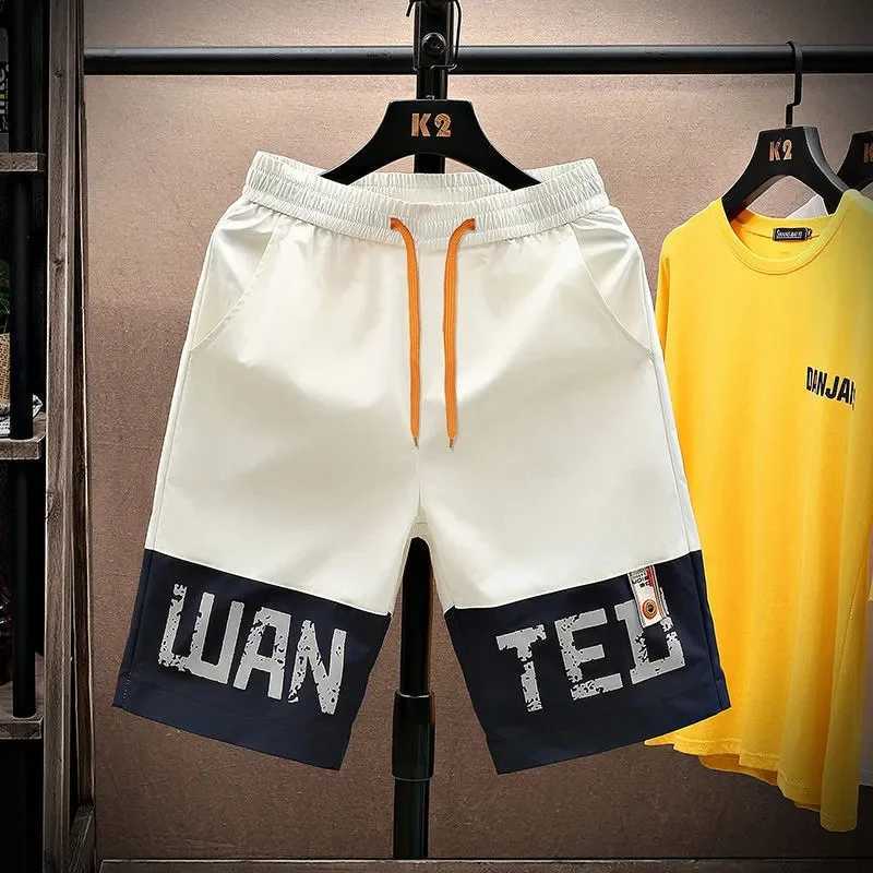 Ice silk shorts mens summer Capris loose elastic waist drawstring pocket printed quick drying straight outdoor sports casual shortsW240713
