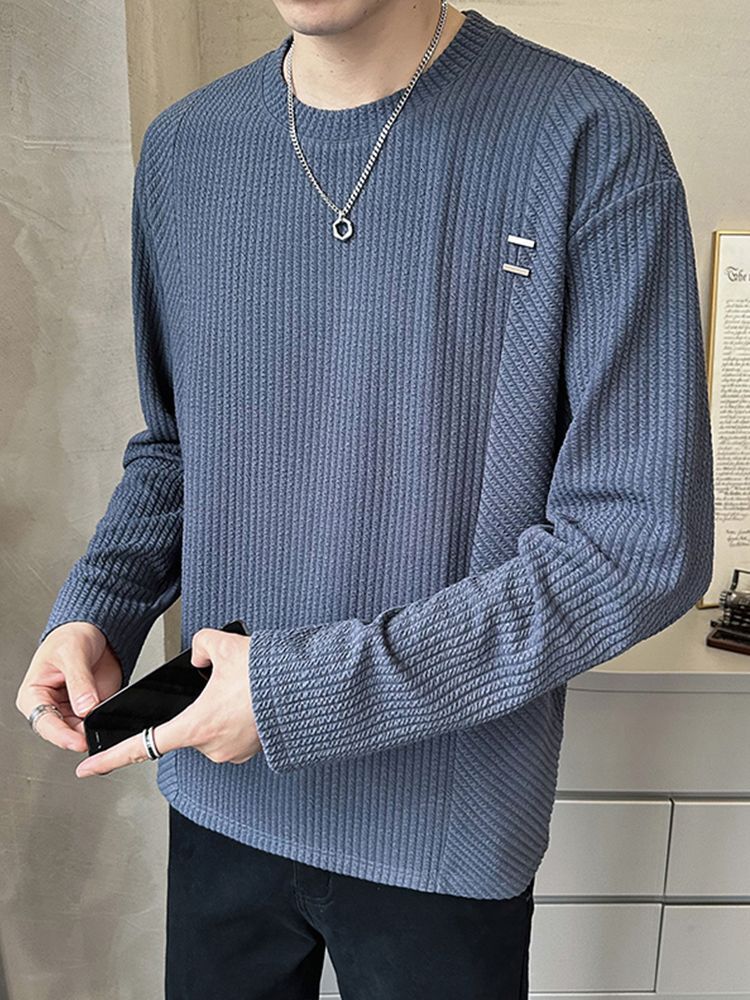 Men's round neck long sleeved T-shirt designer winter fashion brand top solid color interior 2024 new black loose basic shirt