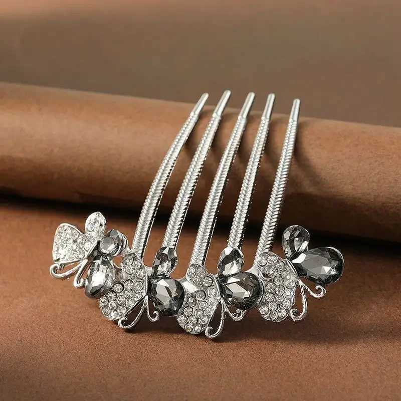 Fashionable zircon butterfly five tooth hair clip brides hair accessories womens retro luxury alloy hair comb mothers hair accessory W241007