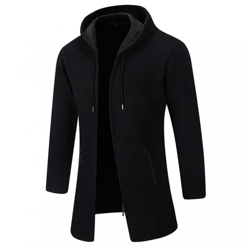 Autumn and winter mens hooded jacket brand new solid color warm and thick casual windproof jacket fashionable mens cardigan W241007