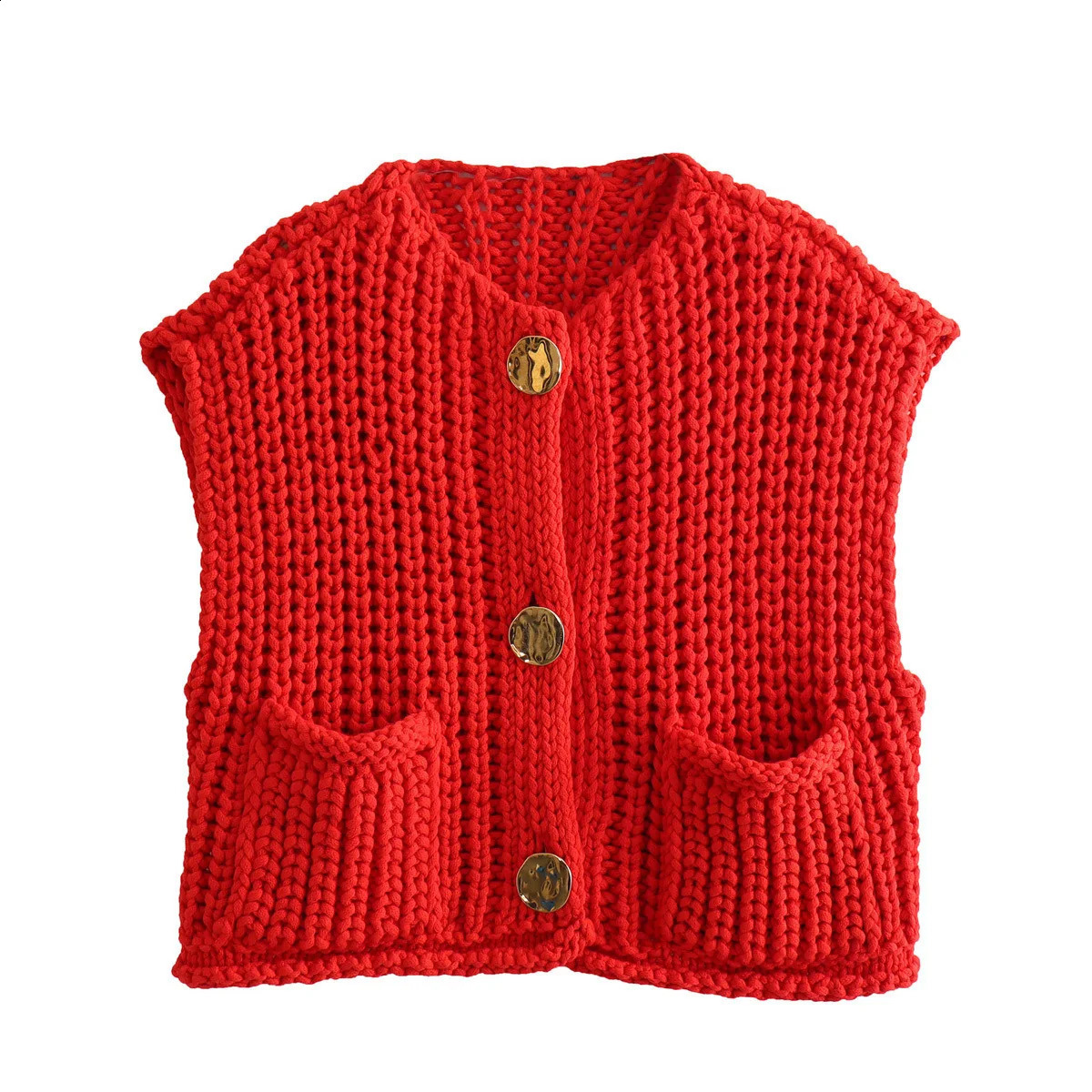 Korean Fashion Crop Sweater Women Vest Solid Loose Casual Sweater Vest Cable Knit Sweater Vest For Women Tops 241008