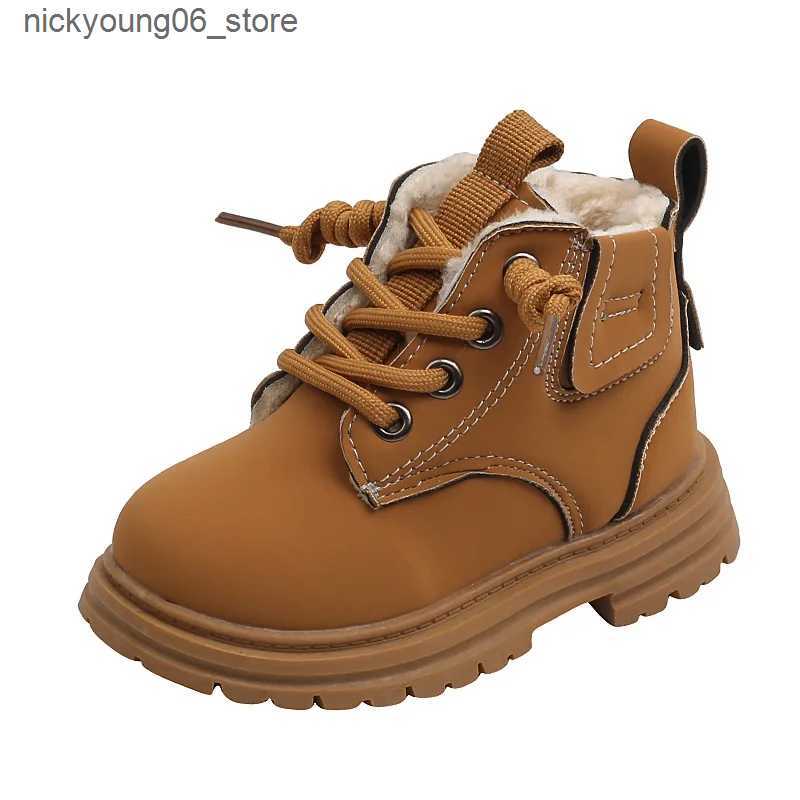 Boots New Childrens Fashion Boots Winter Thickened Boys Girls Anti Slip Warm Leather boots Side Zipper Solid Color Kids Casual Shoes L240910