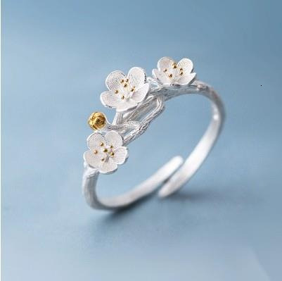 jewelry women's artistic plum blossom index finger ring, small fresh flower handmade ring with opening