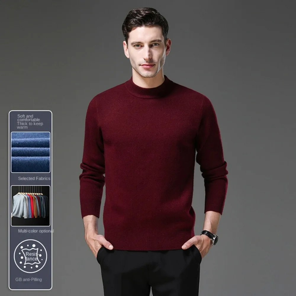 Mens Sweater Solid Color Warm Comfortable Long Sleeved Woollen Pullover Mock Neck Clothing 240930