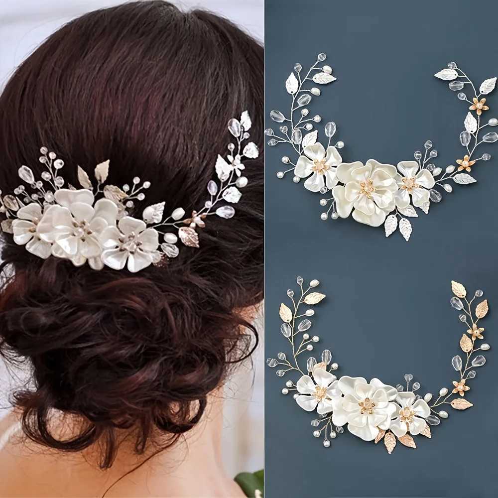 AiliBride Flower Crystal Pearl Headband for Wedding Tiara Bridal Hair Vine Handmade Female Bridal Hair Decoration Jewelry W241007