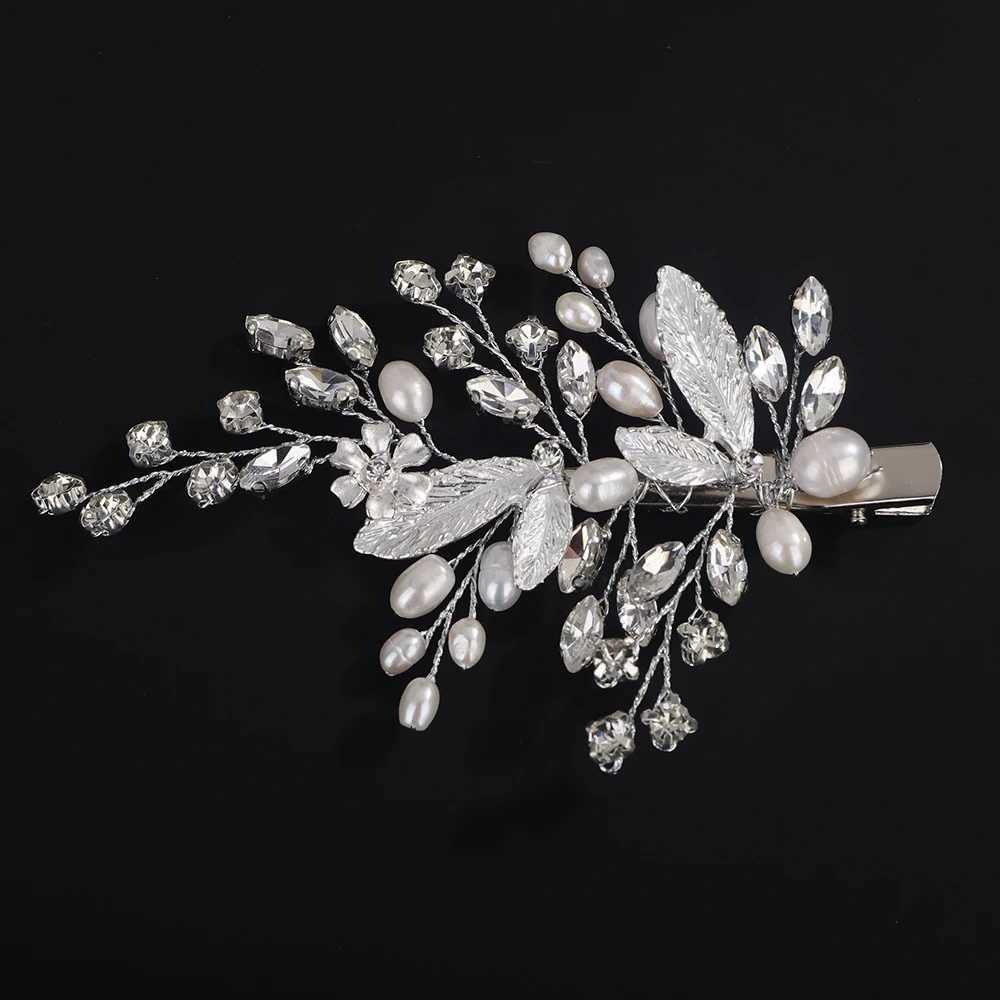 Bridal Wedding Natural Pearl Hair Pin Rhinestone Leaf Hair Pin Clip W241007