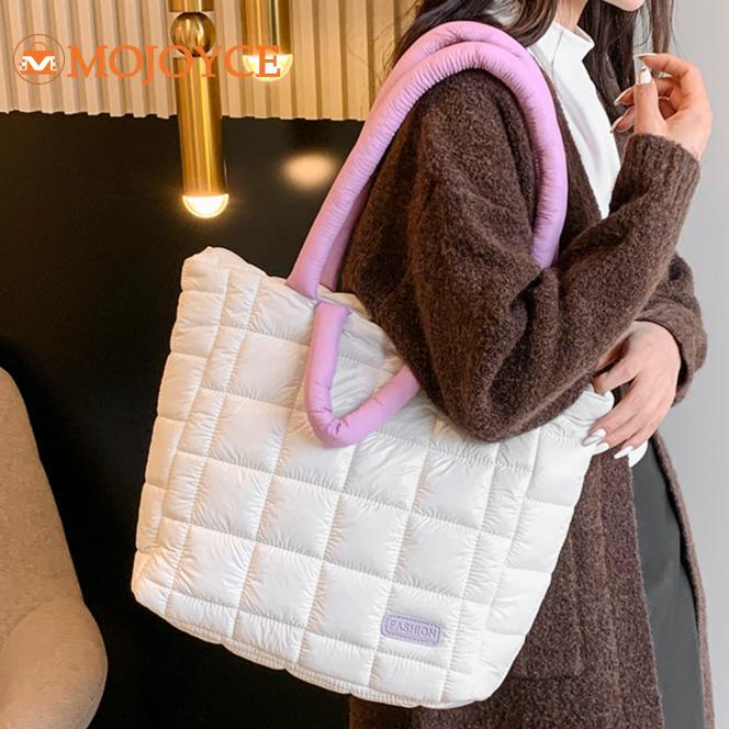 Winter Feather Down Padded Tote Handbags Quilted Branded Design Shoulder Large Capacity Women's Pillow Underarm Bags