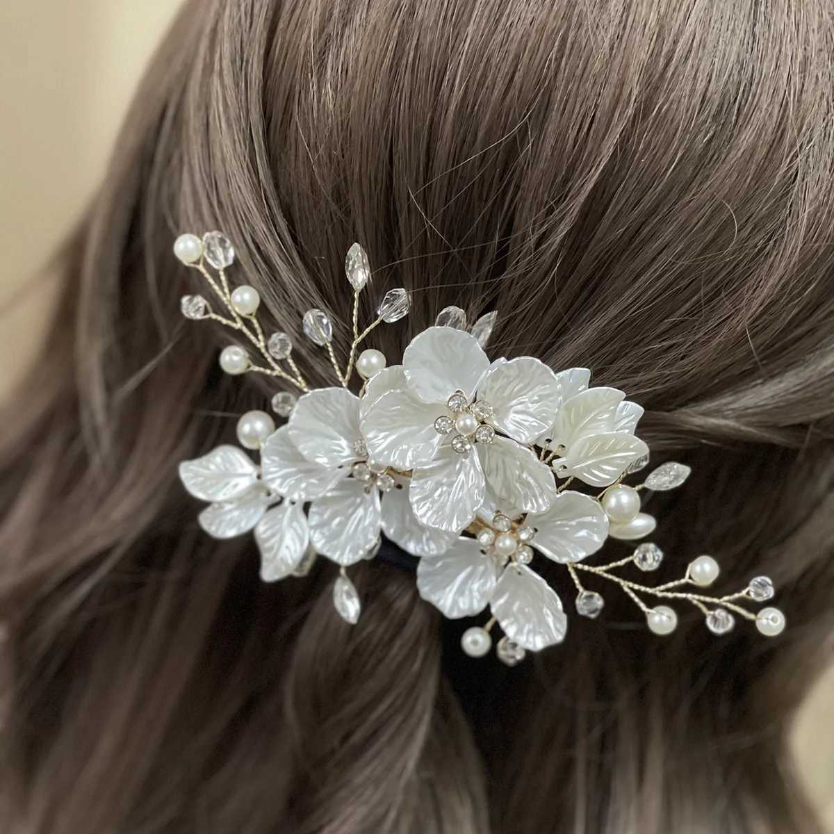 Crystal pearl flower hair clip elegant womens headwear precious jewelry bridal wedding hair accessories W2410076