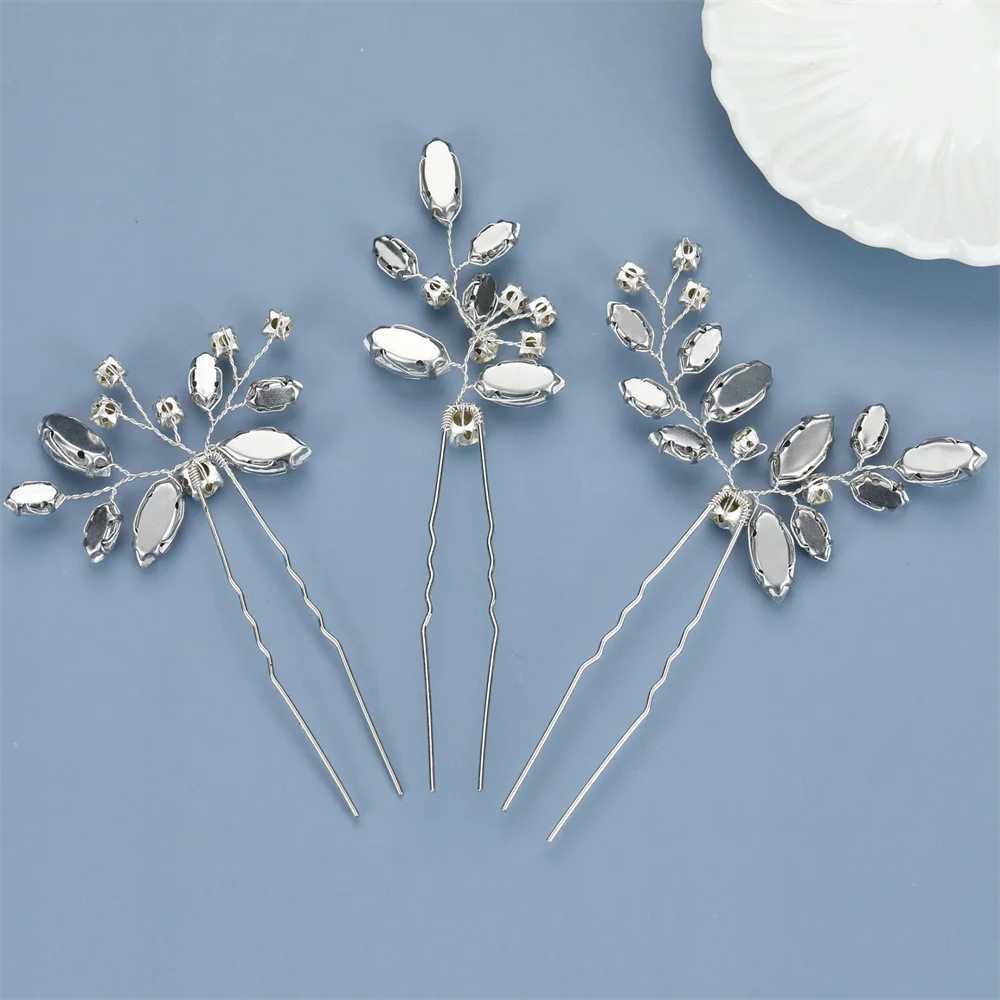 3 pieces of brides U-shaped pin metal bucket clip hair rhinestone wedding hairstyle design tool womens wedding hairstyle accessories W241007