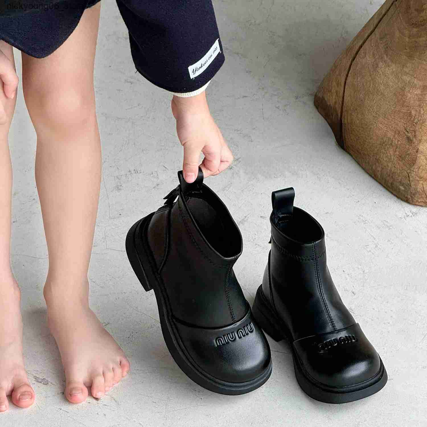 Boots Childrens Boys Girls Round Toe Zipper Platform Rubber Leather Autumn Boots Kid Toddler Fashion Soft Sole Princess Boots L240910