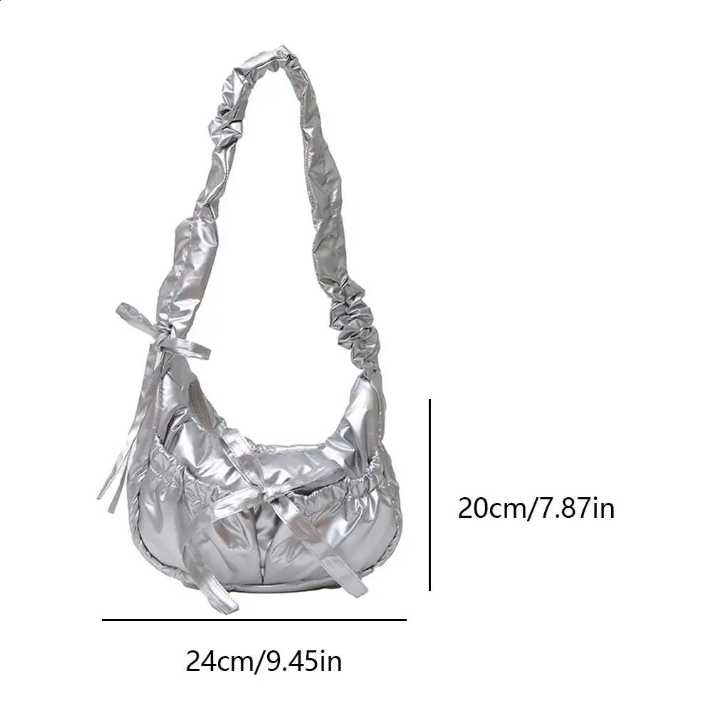Womens fashionable shoulder bag with Ruched drawstring strap bow simple cross solid color cute sling womens daily handbag 241008