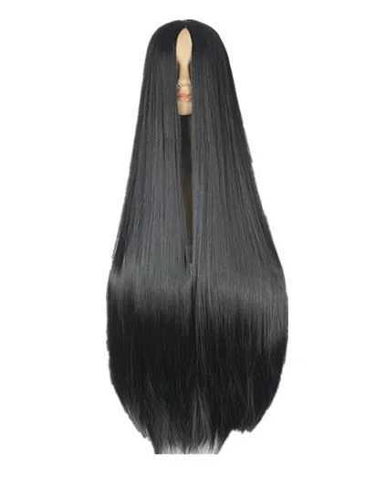 Fei-Show Black Wig 100CM/40 Inches Synthetic Heat Resistant Fiber Long Halloween Carnival Costume Cos-play Straight HairXJ241008
